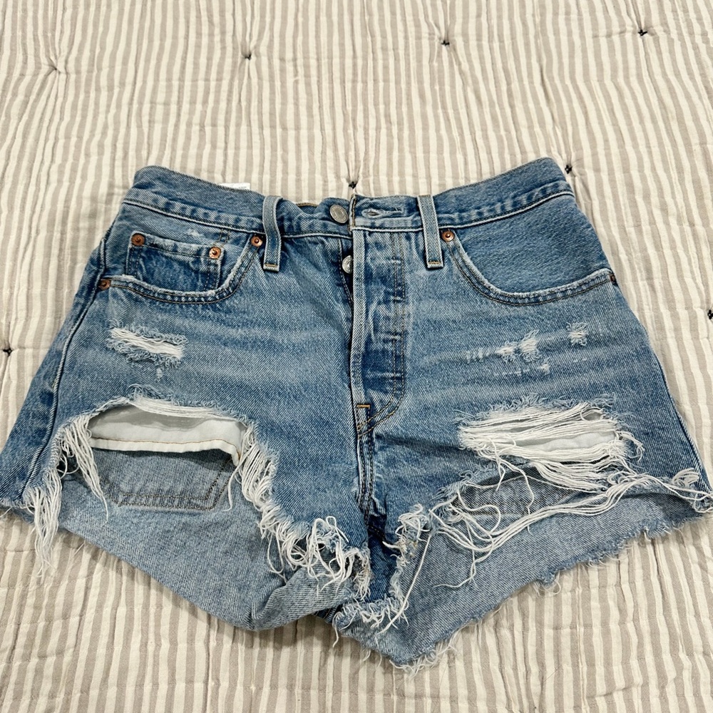 Levi's Blue Distressed Jean Shorts